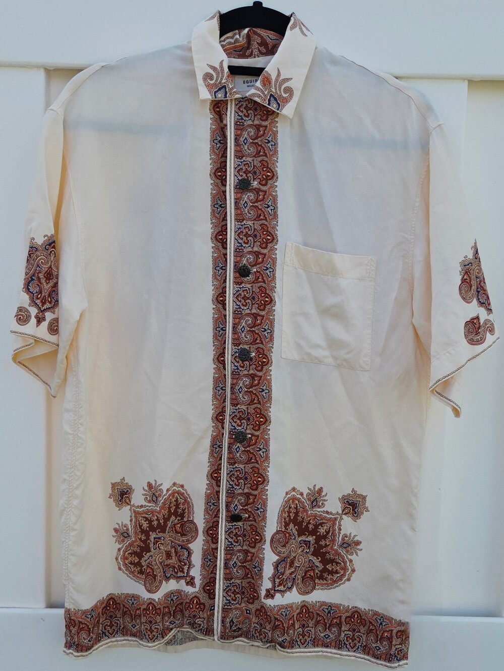 Equipment Cream Short-Sleeve Button-Down with Brown Paisley Trim